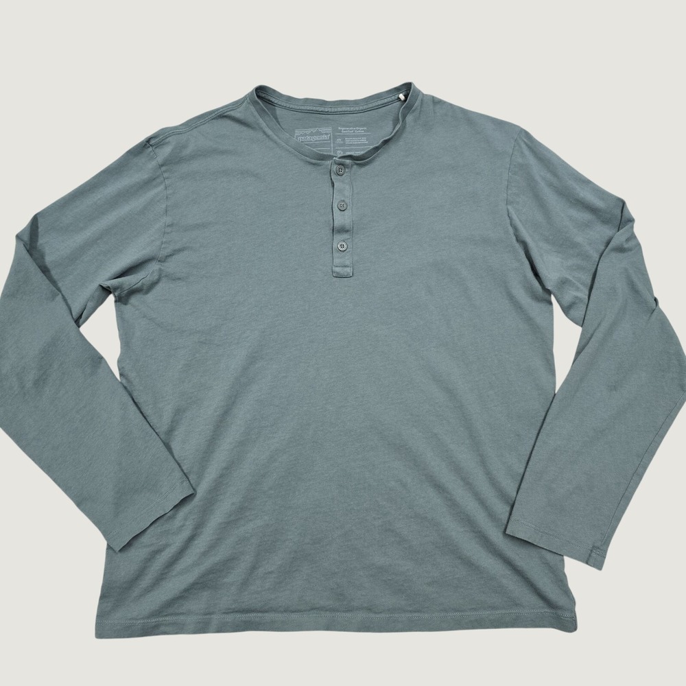 Patagonia Henley Long Sleeve Mens Medium Green Organic Cotton Gorpcore Outdoor